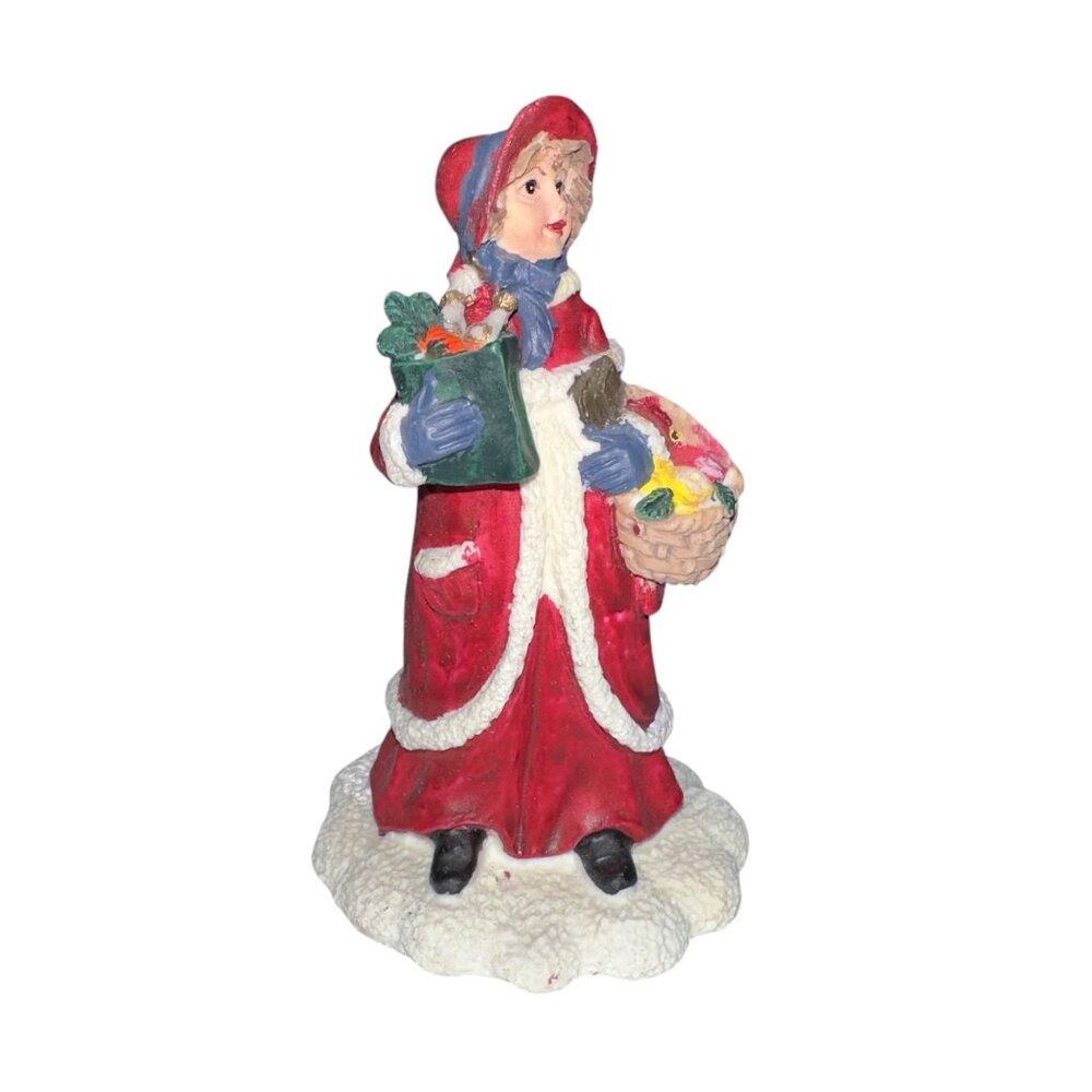 Vintage 1995 Village Square Woman Carrying Groceries Mervyns Christmas Holiday